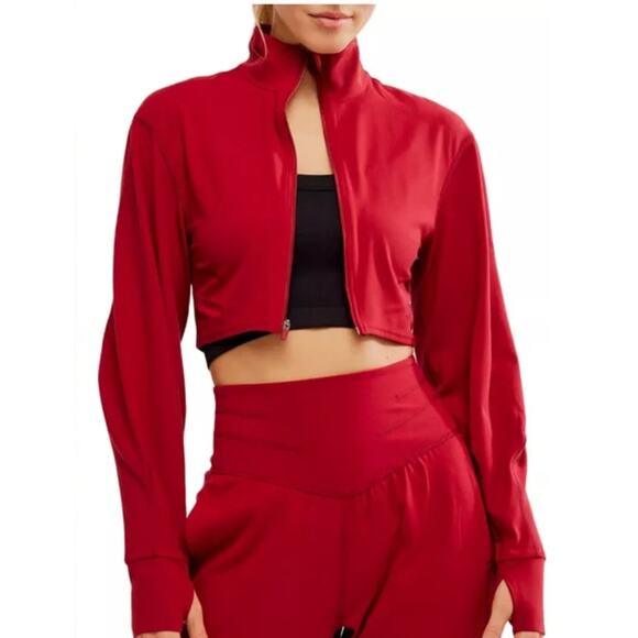 (XS) NWOT $108  Free People Never Better Structured Zip-Up Jacket Crimson - Picture 4 of 10